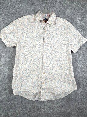 Robert Graham men's Button Up Short Sleeve Shirt  white geometric print Size M